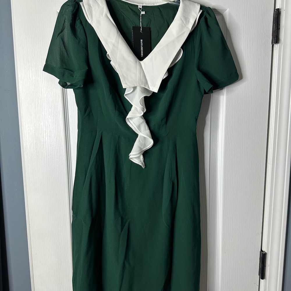 Baiyameisha Elegant Midi Dress White Ruffle Collar Size Medium